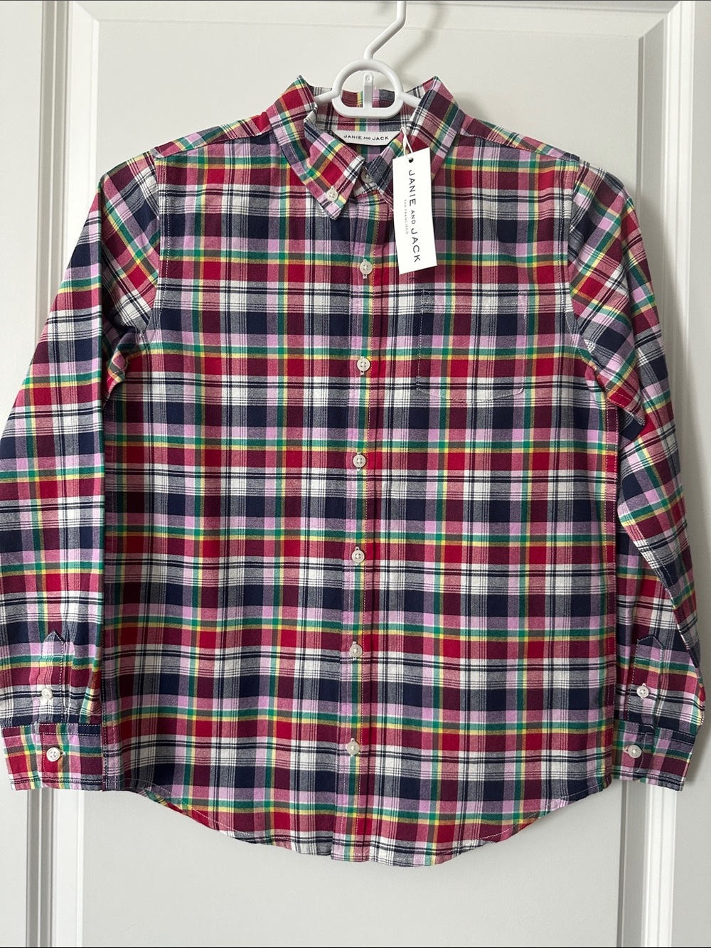 New Janie & Jack Plaid Button Down Shirt, Size 10.